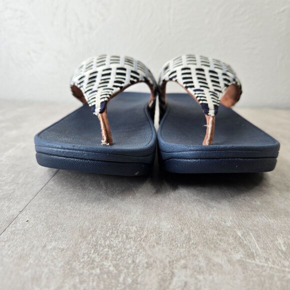 Fitflop Lulu Thong Sandals Sz 6 Blue White Plaid Beach Open Toe Wedge Flip Flops - Picture 3 of 11